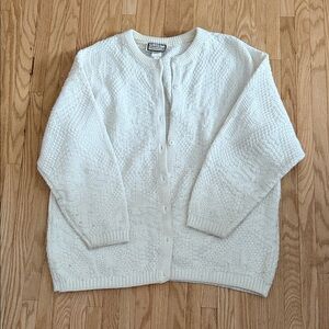 Vintage Women's White Knit Cardigan Sweater